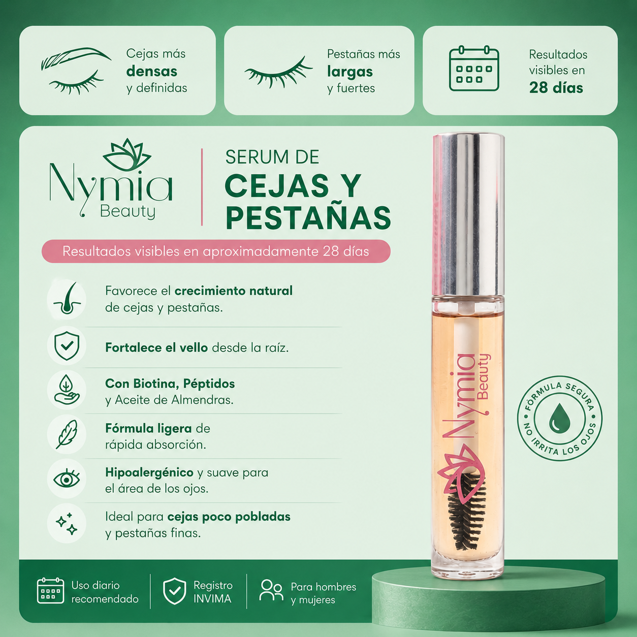 Sérum de Cejas y Pestañas Nymia: pestañas más largas y fuertes en 28 días