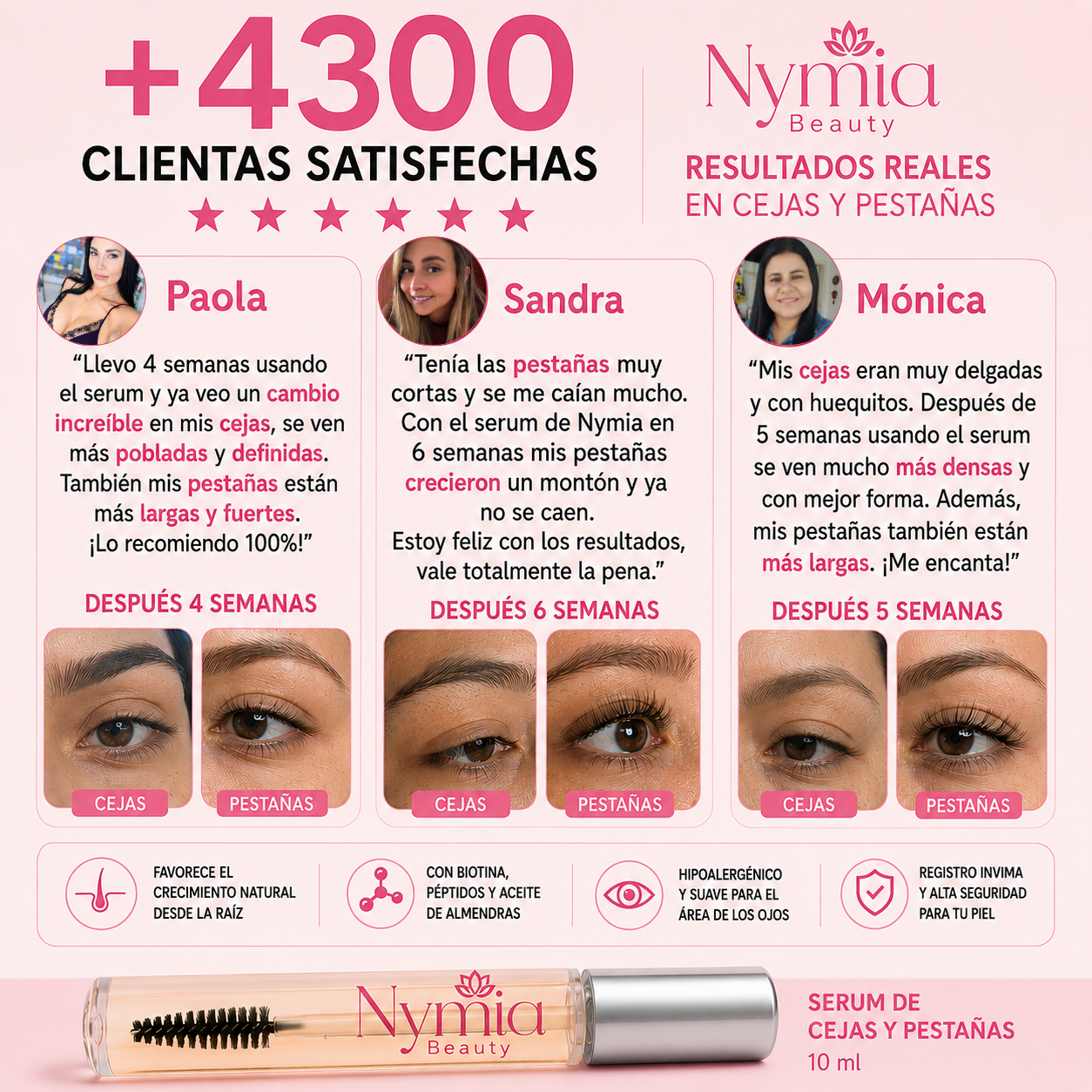 Sérum de Cejas y Pestañas Nymia: pestañas más largas y fuertes en 28 días